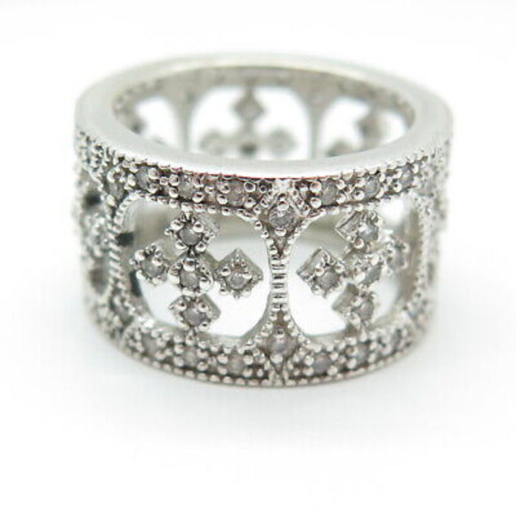925 Sterling Silver Round-Cut C Z Cross Sparkle Band Ring Size 6 - Picture 4 of 8